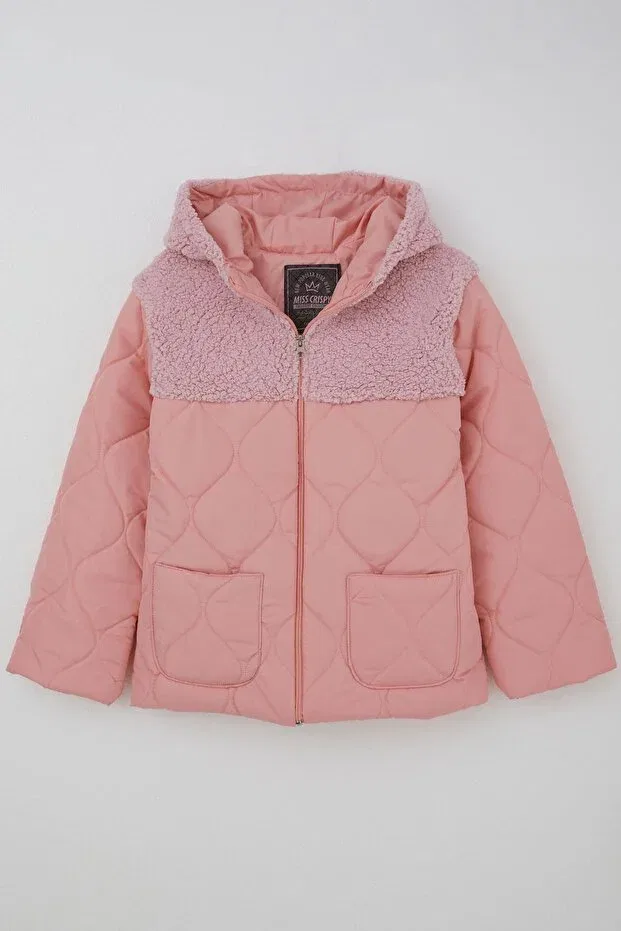 Детское пальто для девочек стеганое Girls Quilted Coat with Zipper and Plush Detail Ages 5-8 Reycan, Salmon
