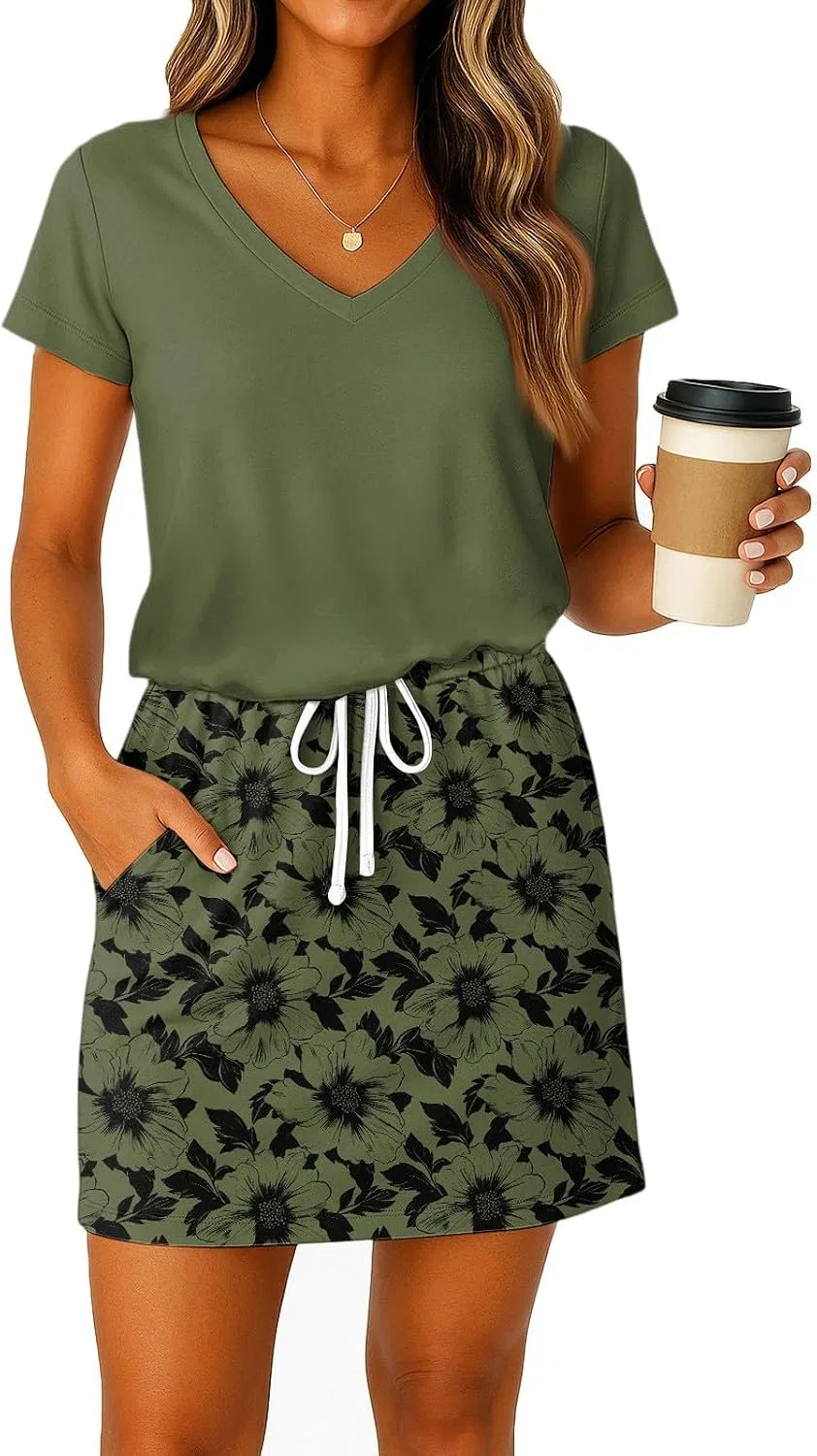 Женское мини-платье с V-образным вырезом и завязками на талии, Dark Green — фото 2