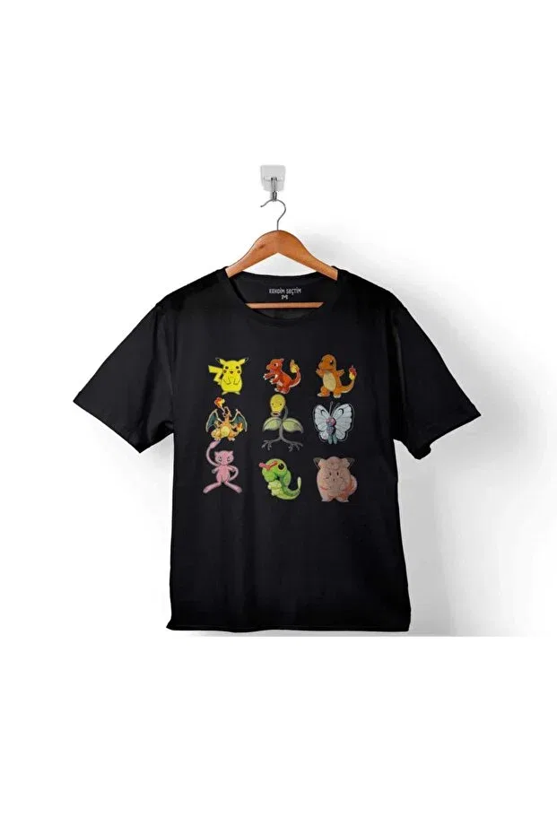 Детская футболка для девочек с принтом Pokemon All Characters Pikachu Kids T-Shirt Kendim Seçtim, Black