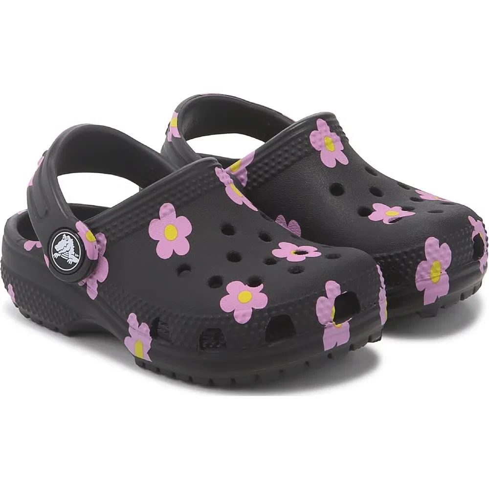 Детские классические сабо с графическим рисунком для малышей Crocs, Black Multi Flower
