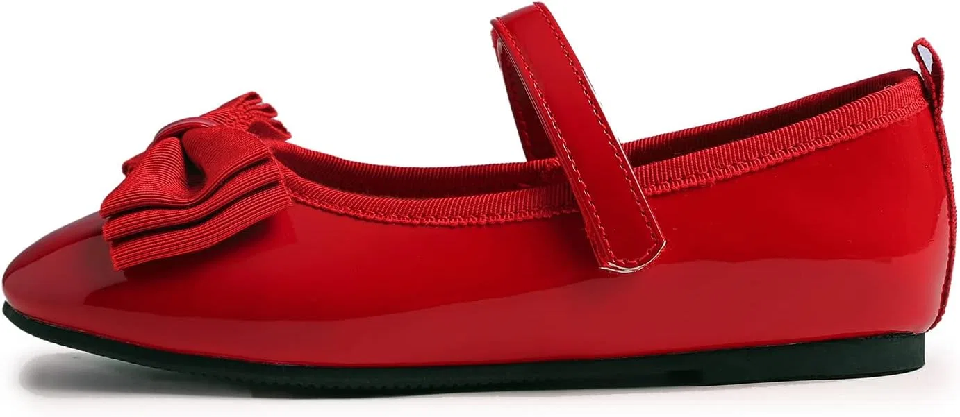 Детские балетки для девочек с принтом FEVERSOLE, Red Patent Vegan Leather Bow Tie Loop Maryjane