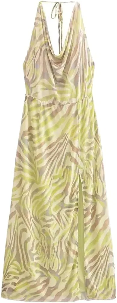 Женское платье A-силуэта с кружевной шнуровкой V-Neck Bow Ruffles Lace-up, Pic Color