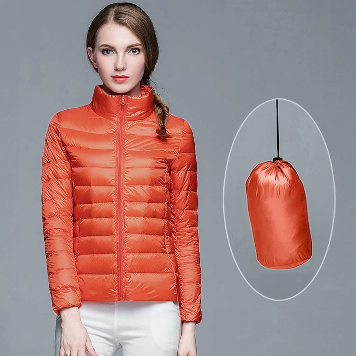 Женская легкая куртка с капюшоном и воротником-стойкой, Colore: Arancione — фото 2