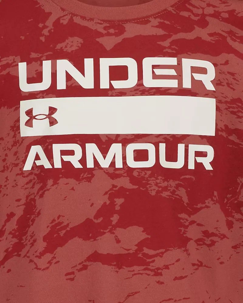 Лонгслив детский влагоотводящий из хлопковой смеси UA Mountain Camo UnderArmour, Heritage Red/Summit White — фото 2