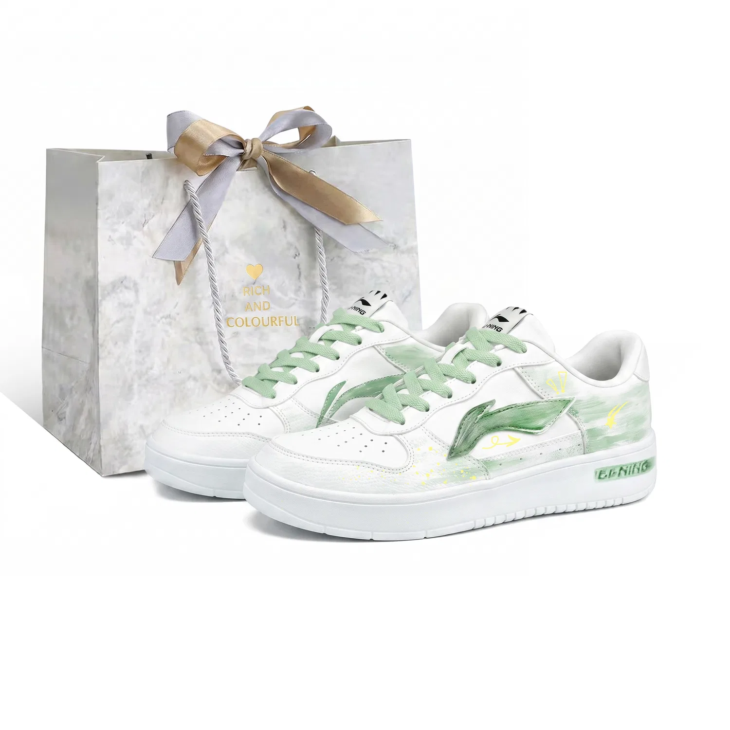 Детские кеды-скейтбординг с принтом Floating Boat Li-Ning, White Green