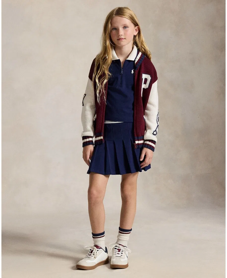 Комплект из поло и юбки-шорт с плиссе для девочек, с вышивкой Pony Polo Ralph Lauren, Refined Navy — фото 2