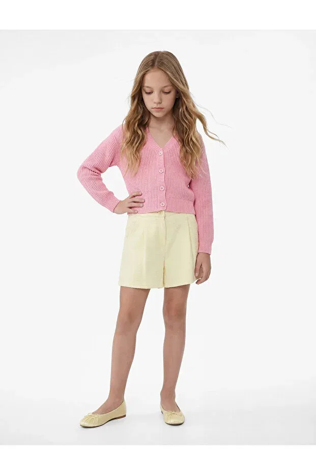 Детские шорты для девочек твидовые Pile detailed tweed mini shorts with pockets Koton, Yellow
