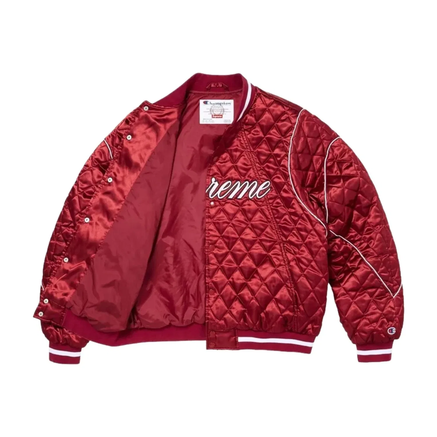 Мужская куртка Champion FW26 Quilted Satin Varsity Jacket 'Dark Red' Supreme, Dark Red — фото 2