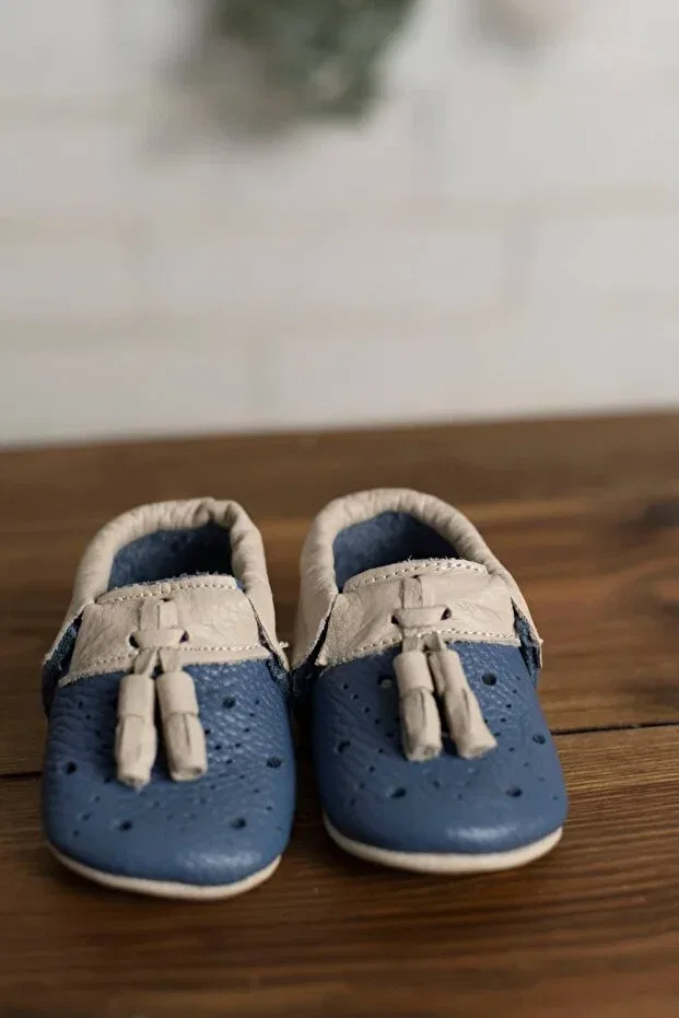 Детские туфли для новорожденных с кисточками Olivo Mini, Blue-Cream — фото 3