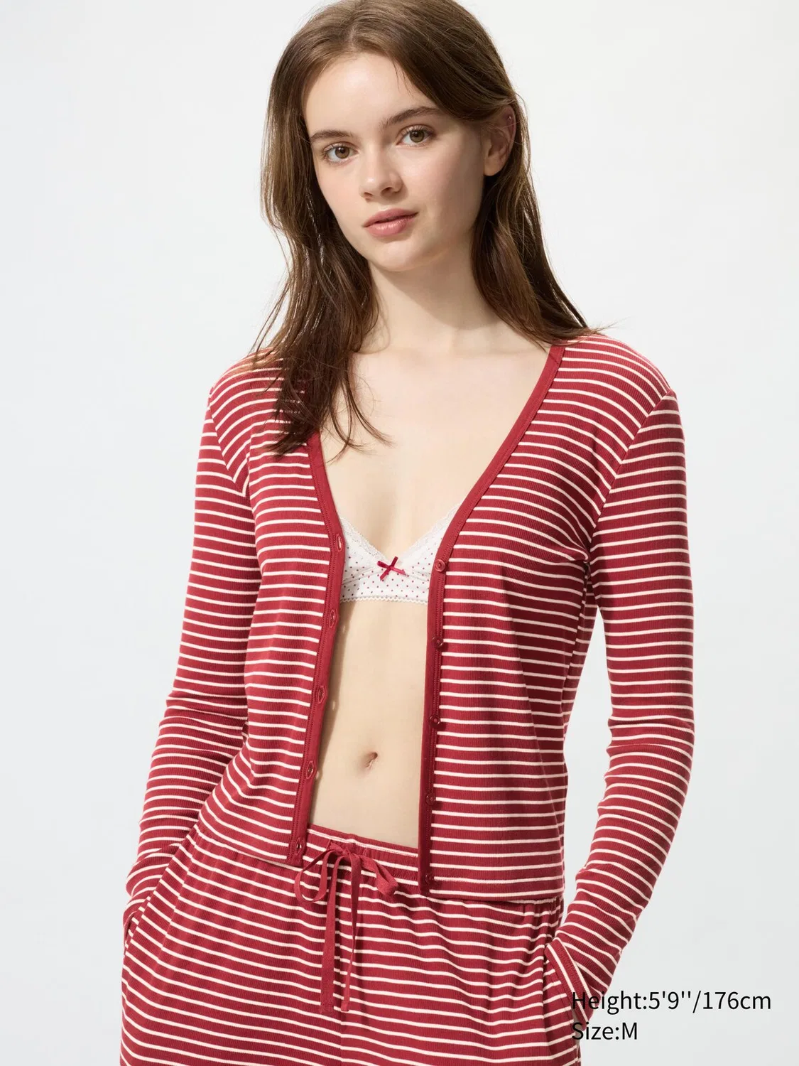 Кардиган Uniqlo, женский, в полоску, красный