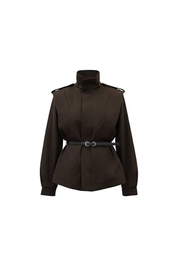 Стеганая куртка с поясом - коричневая Labien Butik