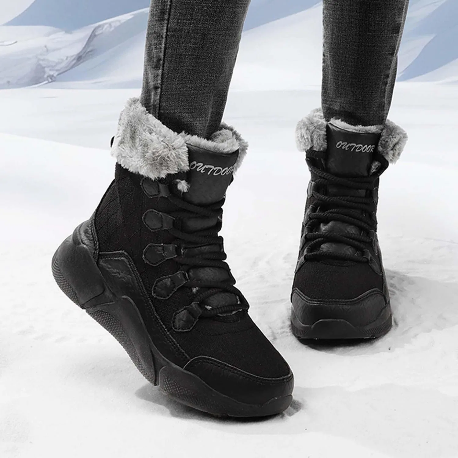 Детские зимние ботинки для девочек Padded Thick Warm Cotton Waterproof Non-Slip EODJXIO, Nero — фото 4