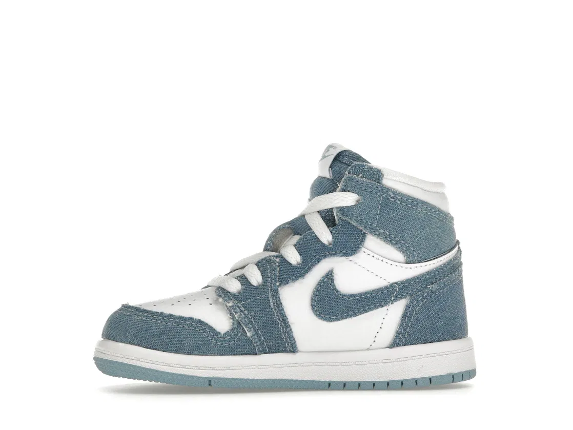 Детские кроссовки деним Jordan 1 Retro High OG Jordan, White/Worn Blue/Metallic Gold — фото 3