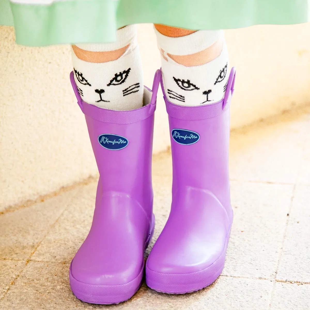 Детские резиновые сапоги для девочек с ручками K KomForme, Light Purple — фото 2