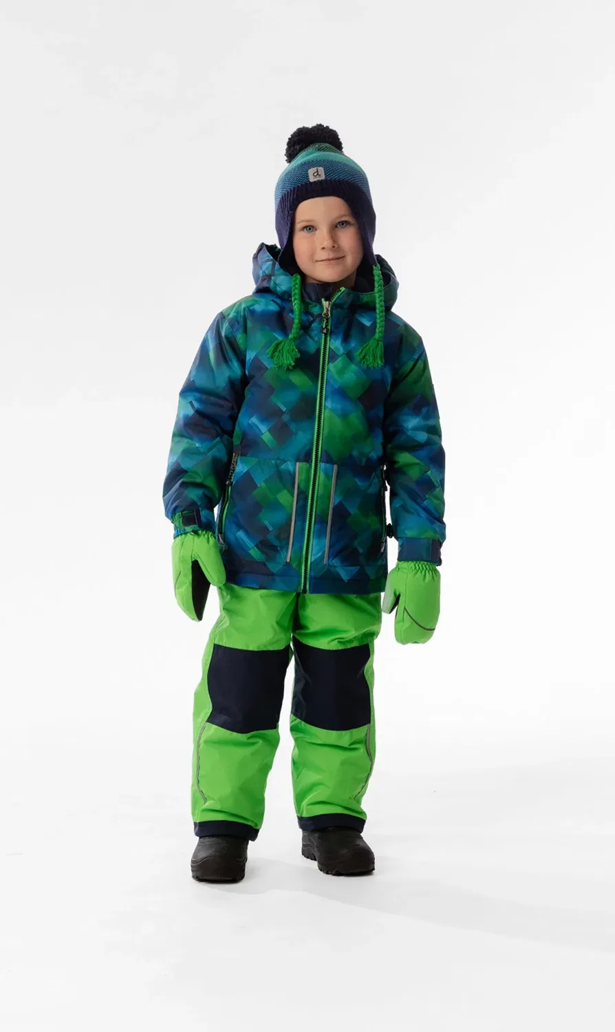 Детский комбинезон-двойка для мальчиков утепленный с принтом Deux par Deux, Blue and Green Checkered Print