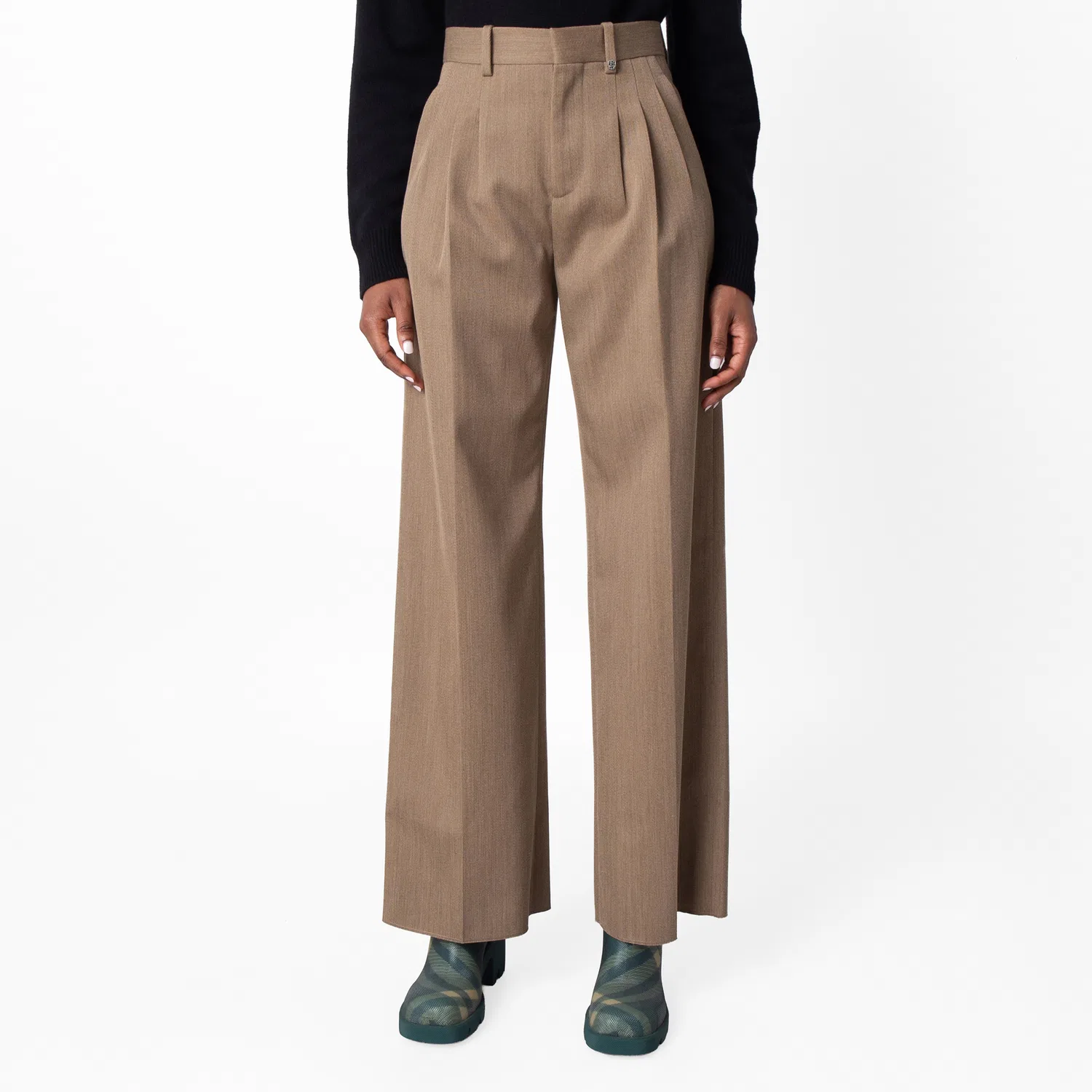 Брюки женские шерстяные прямого кроя с защипами Ladies Wide-Leg Tailored Wool Trousers Burberry, Maple Cocoa