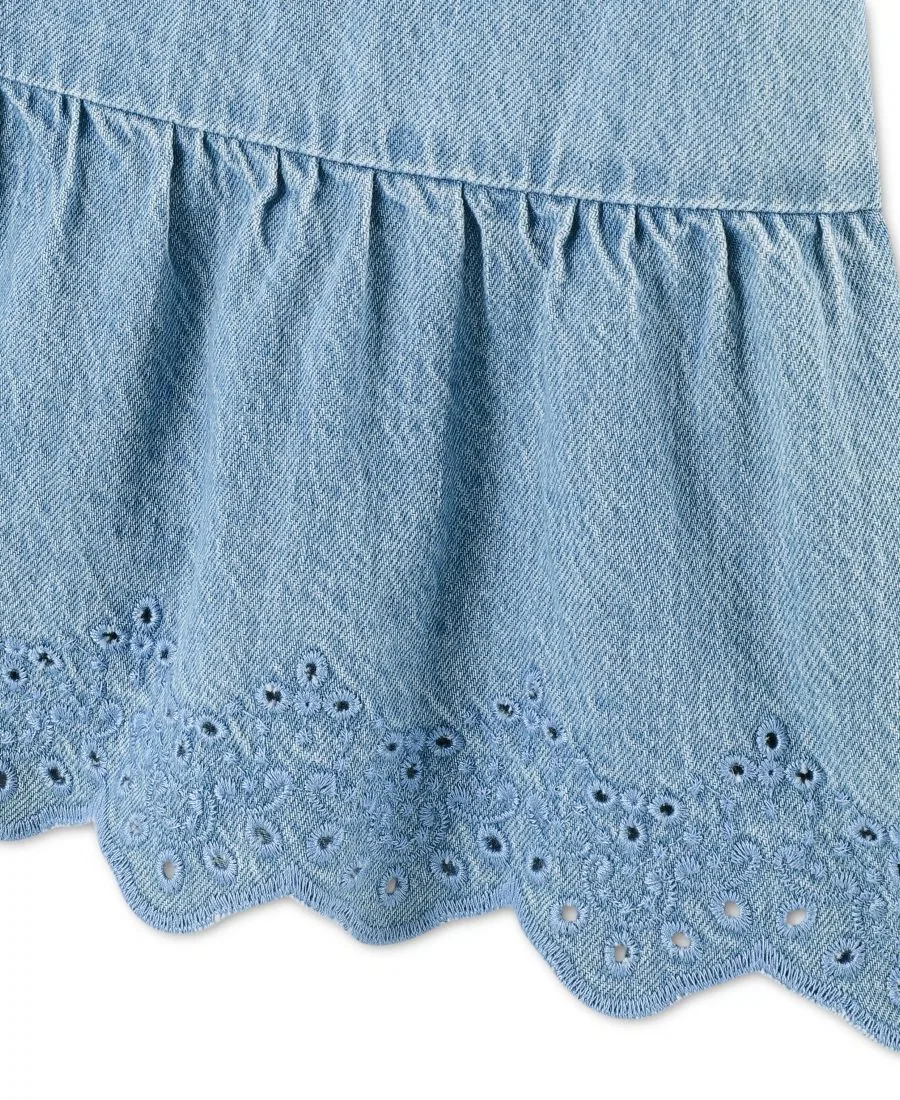 Платье джинсовое с принтом Smocked Denim abercrombie kids, Light Pastle Blue — фото 3
