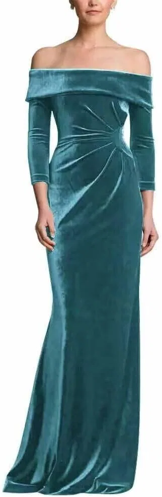 Женское длинное бархатное платье с открытыми плечами YH146, Teal