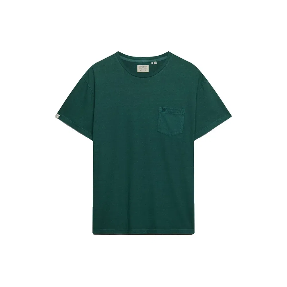 Мужская футболка с нагрудным карманом Superdry Cotton Classic Linen Pocket, Green — фото 3