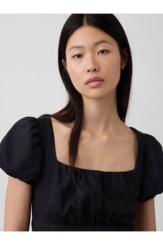 Женское платье-макси из льняной смеси Gap, Black-003 — фото 3