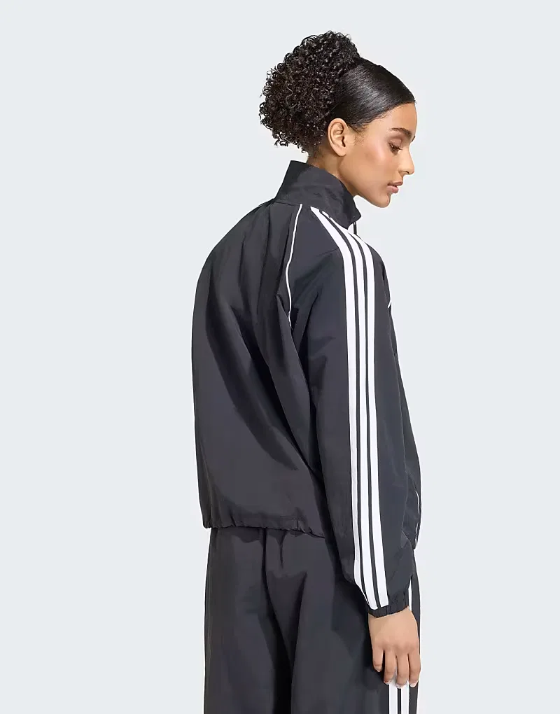Культовая тканая спортивная куртка Adidas Performance с тремя полосками в черно-белом цвете — фото 2