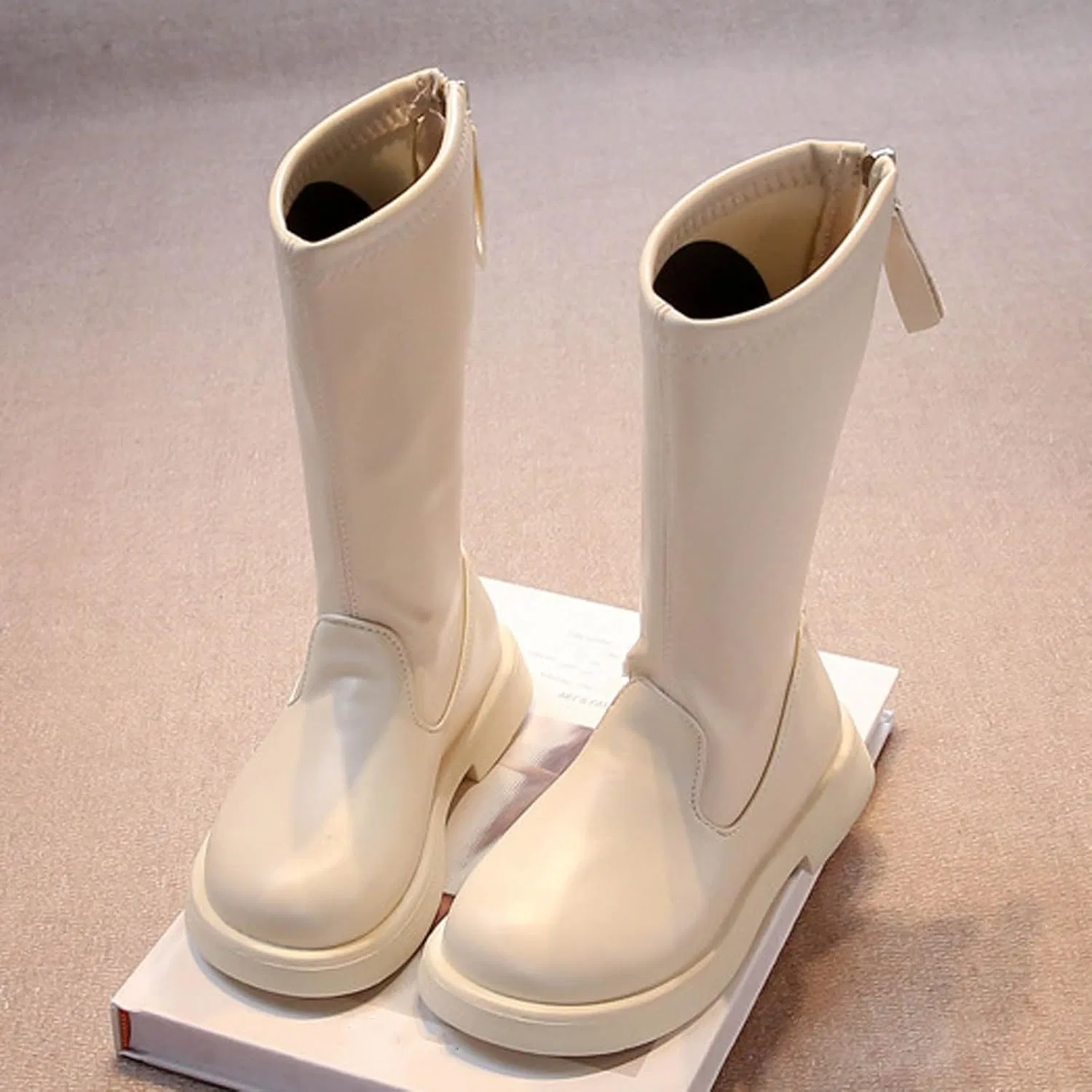 Детские ботинки для девочек с принтом White Combat Boots, Beige — фото 2