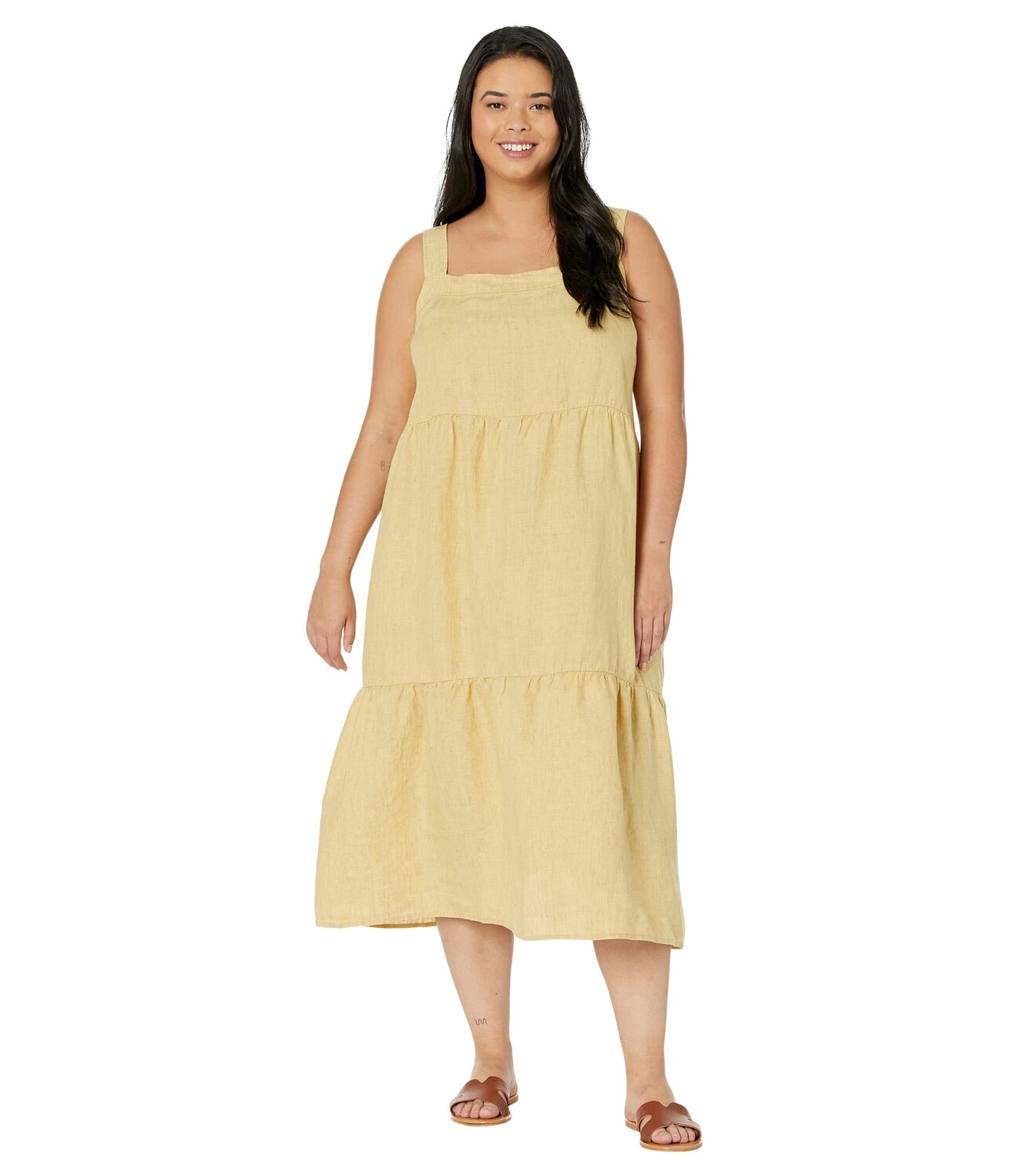 

Платье Eileen Fisher, Tiered Strap Full-Length Dress in Washed Organic Linen Delave
