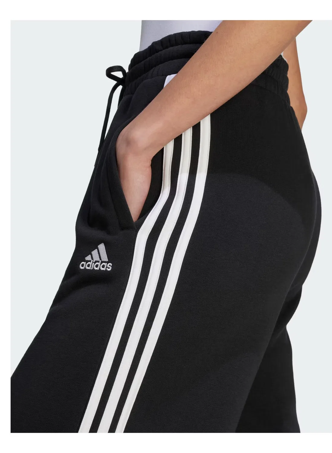 Широкие штаны из флиса с тремя полосками Adidas, черный — фото 3