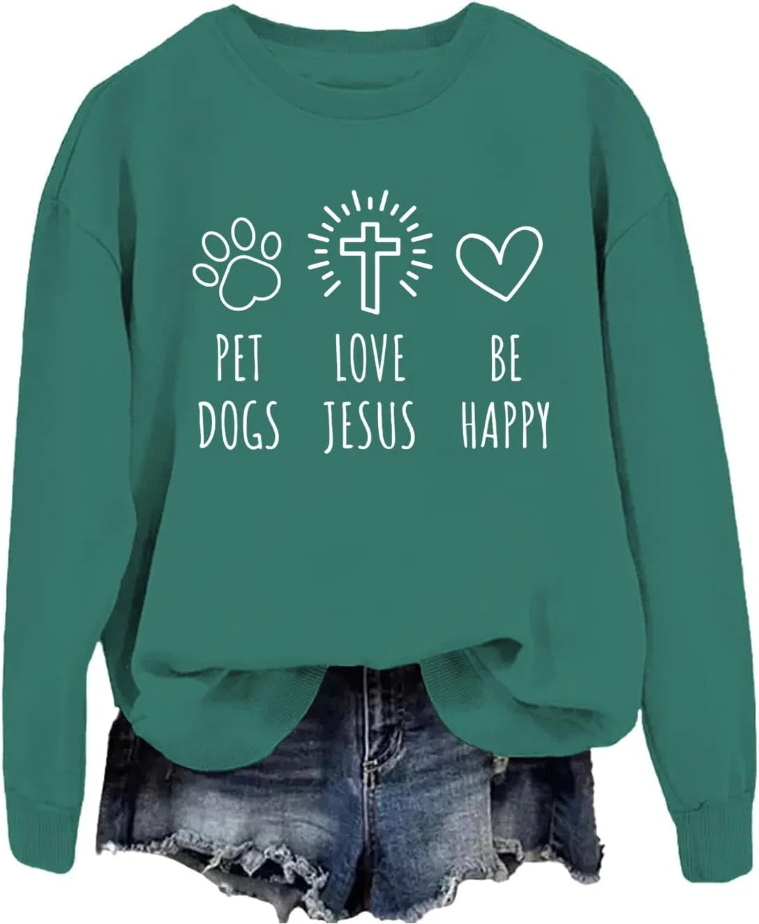 Свитшот для женщин и мужчин с принтом Pet Dogs Love Jesus Be Happy, зелёный