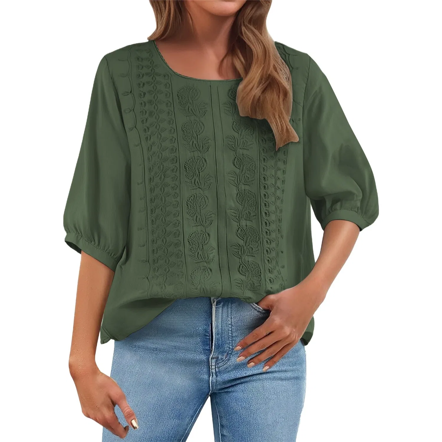 Женская блуза с цветочной вышивкой Cotton Linen Tops, Z12-green Linen Shirts for Women