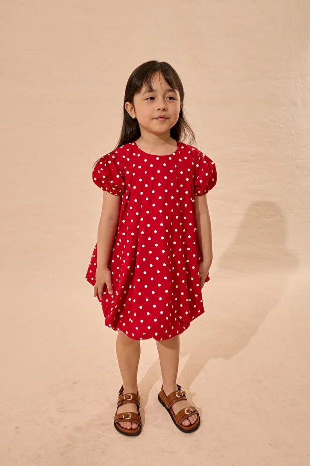 Детское платье для девочек с принтом Fahhar Kids, White Polka Dot — фото 4