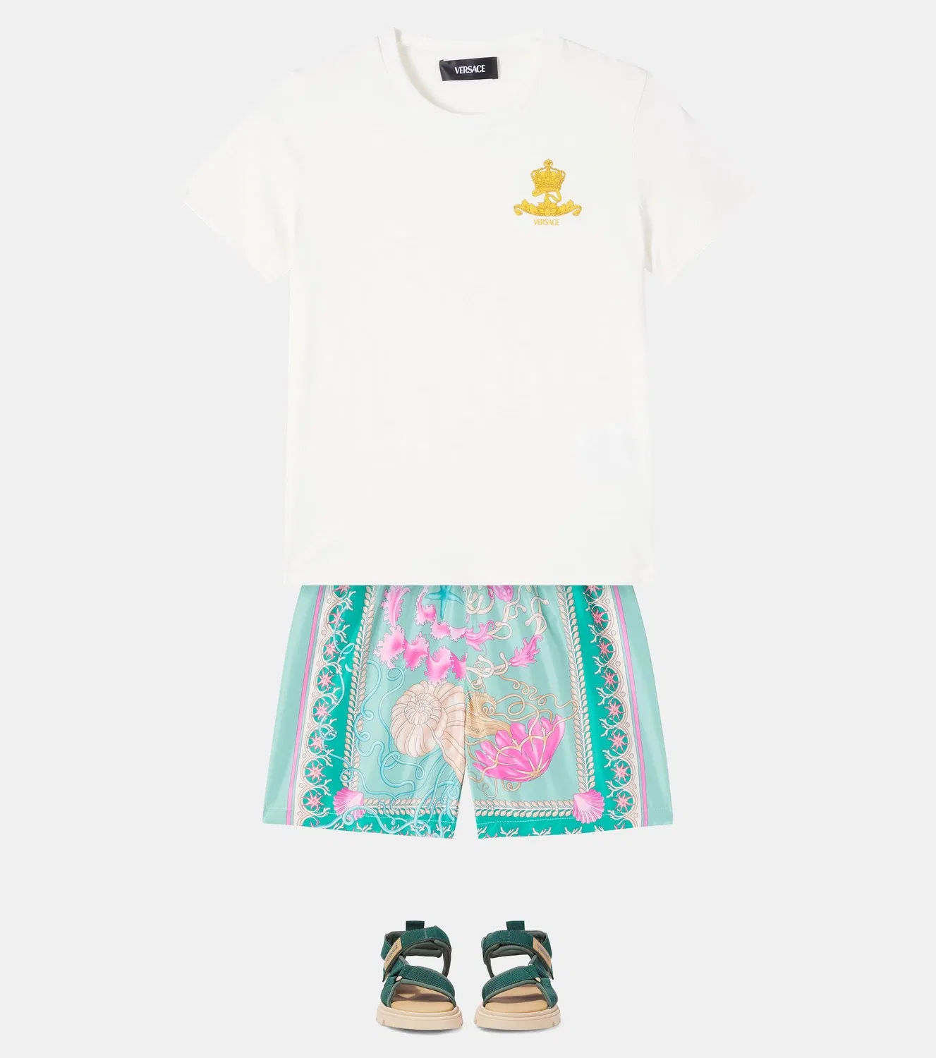 Плавки бикини с принтом Underwater Barocco Versace Kids, бирюзовый — фото 2