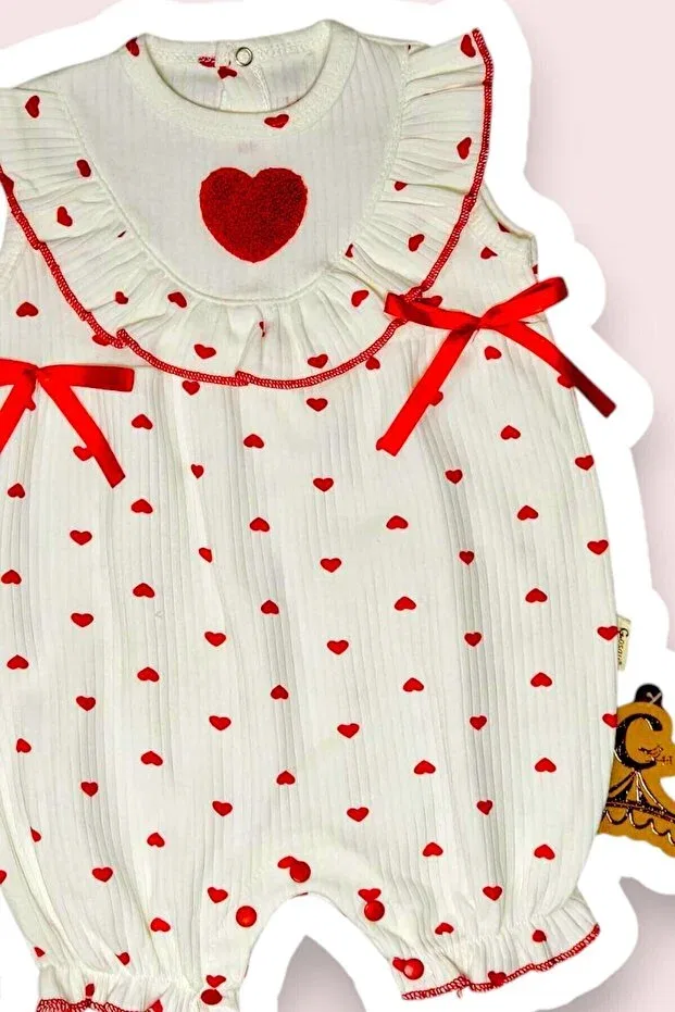 Детское боди-комбинезон для девочек с принтом Luvvera baby heart baby girl romper set - 2 pieces (jumpsuit hair band) Coşay Bebe, Red — фото 2
