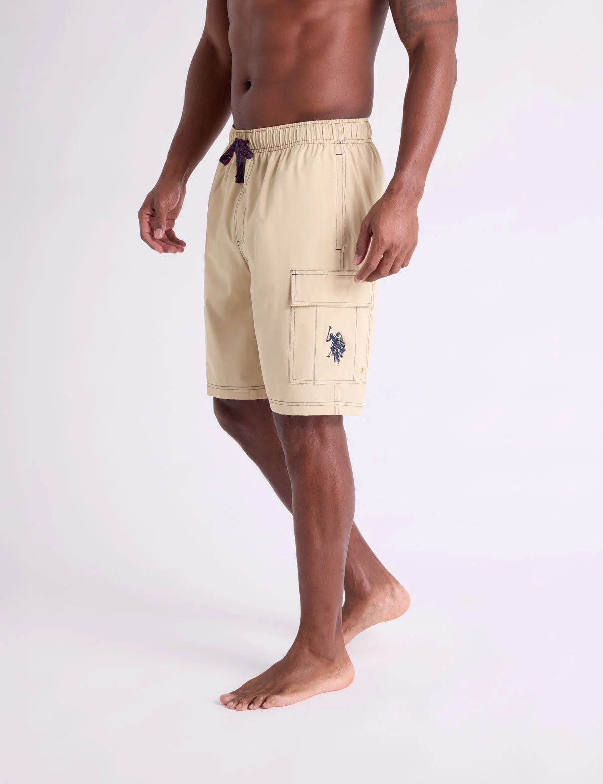 Мужские шорты для плавания U.S. Polo Assn. 10" Contrast Stitch Stretch Cargo, хаки — фото 4
