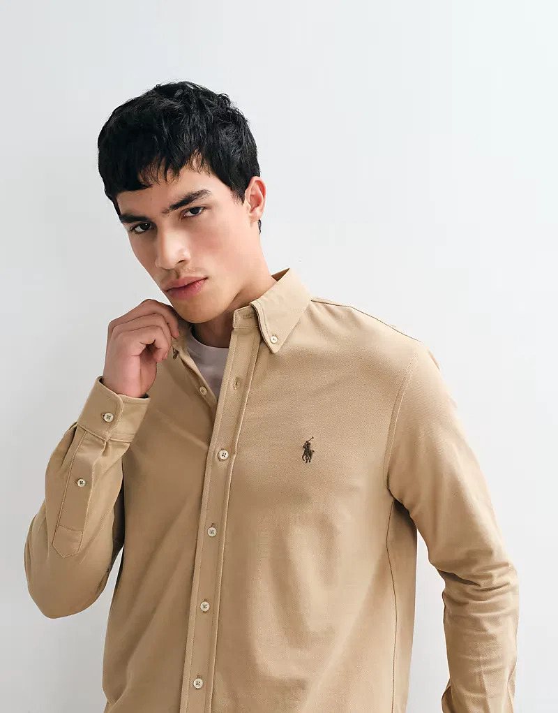 Рубашка с длинными рукавами и пуговицами Polo Ralph Lauren, бежевый — фото 4