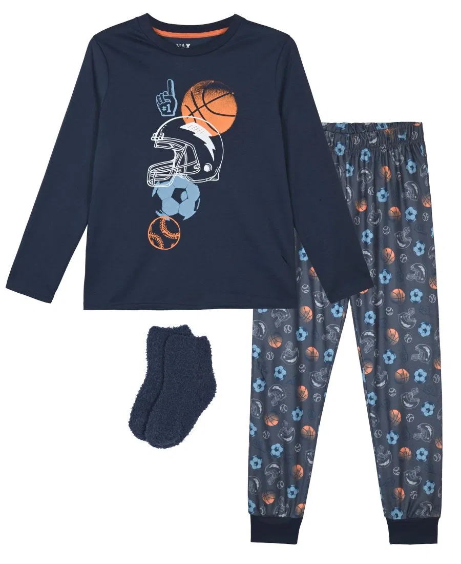Комплект пижамы с футболкой, джоггерами и носками Sports Graphic Max & Olivia, Navy