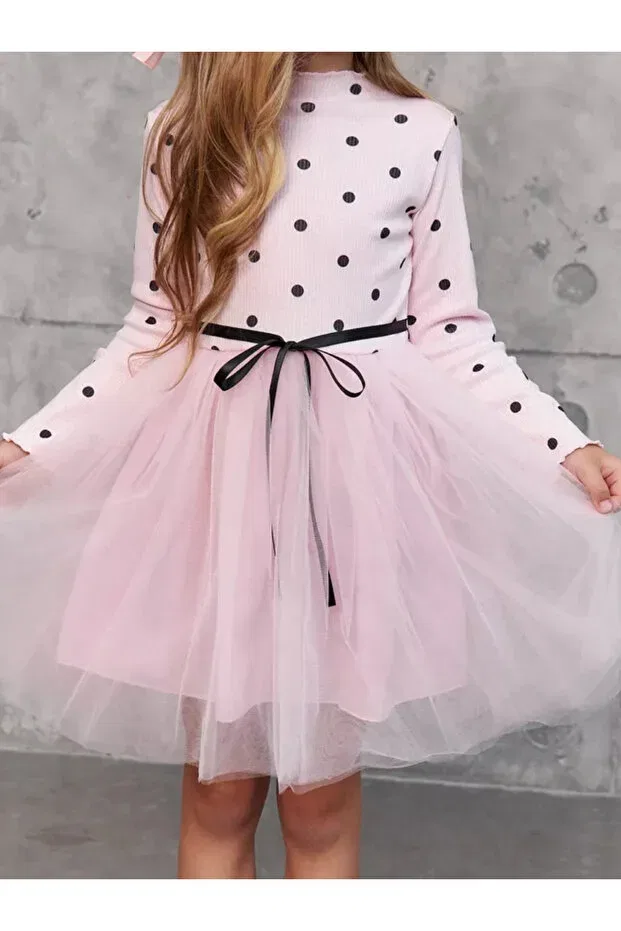 Детское платье для девочек с принтом в горошек Nc Gift, Long-Pink