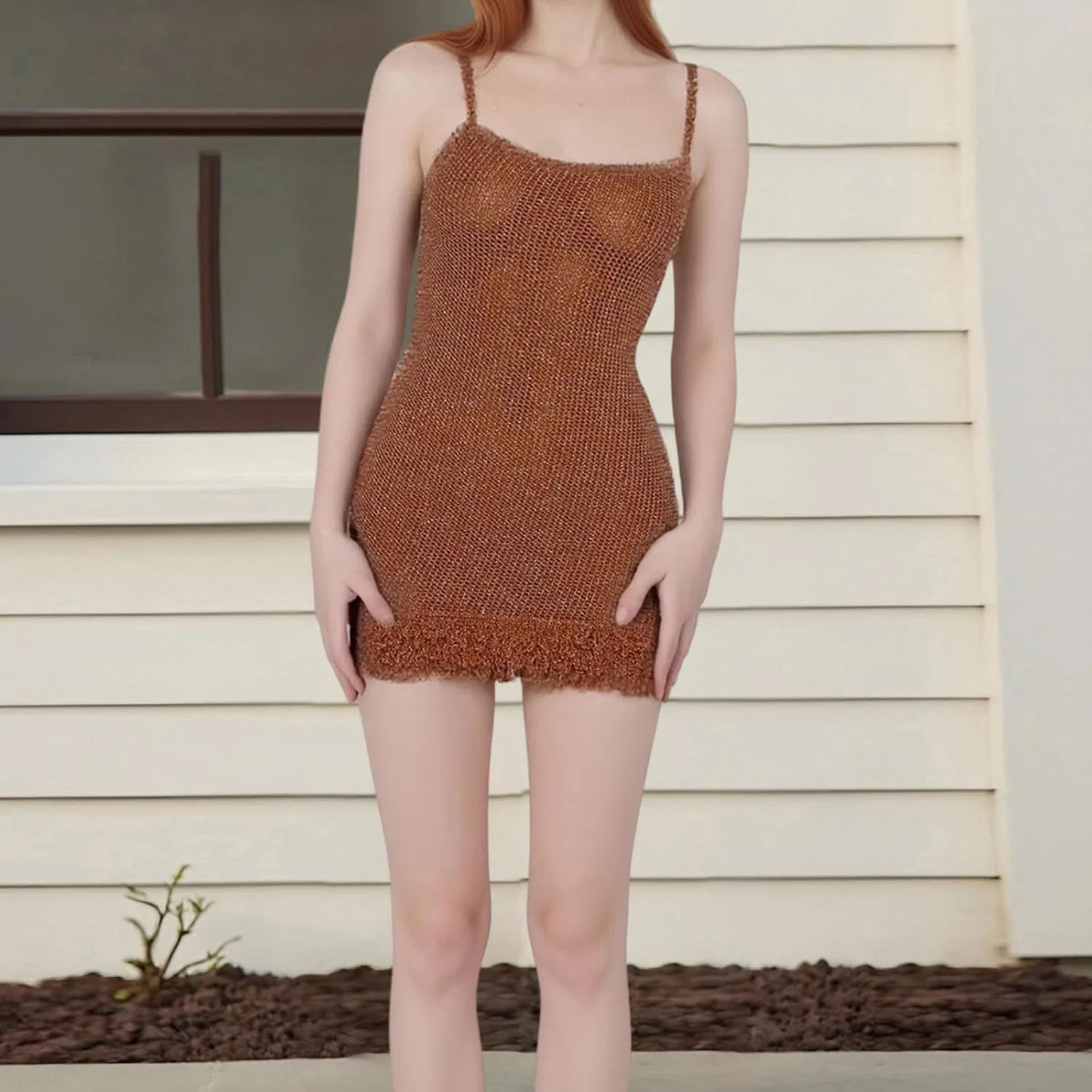 Женское мини-платье на тонких бретелях Bodycon, Orange — фото 3