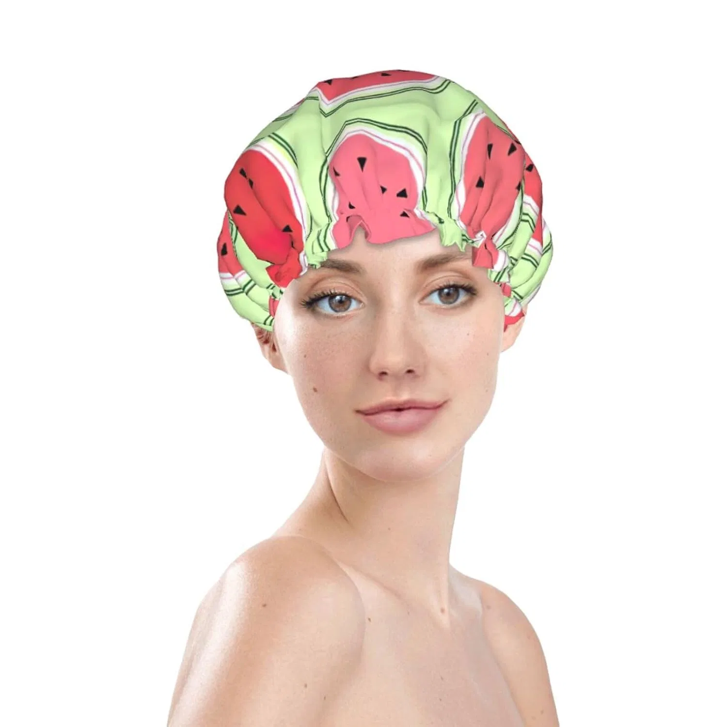 Шапочка для душа WURTON, Водонепроницаемая, Двойной слой, 27 см, Watermelon Green — фото 3