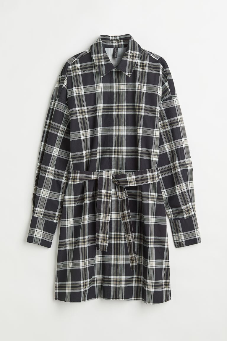 

Платье-рубашка с завязывающимся поясом H&M, черный/сетка