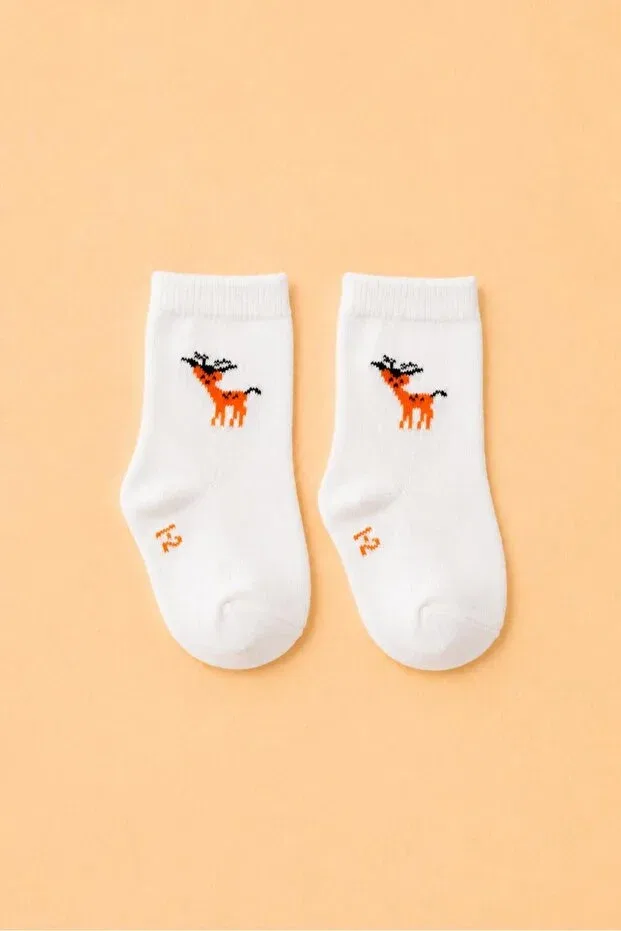 Детские носки хлопковые с узором Organic cotton premium 4-piece baby & kids socks with little deer pattern Lakoren, Gray — фото 3