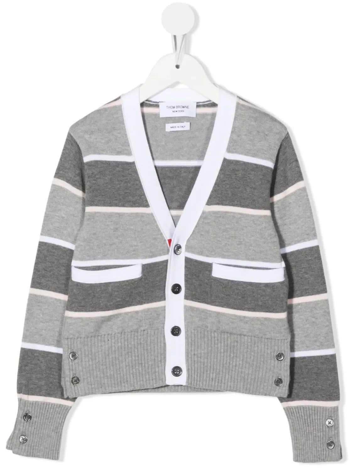 Кардиган с полосками V-образным вырезом Thom Browne, серый
