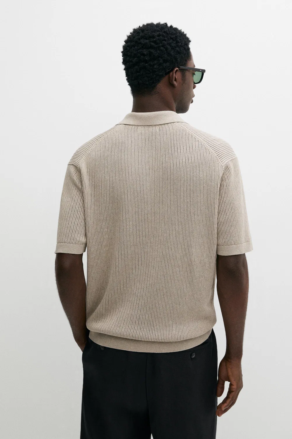 Поло Massimo Dutti Cotton-Blend V-Neck Knit, серо-бежевый — фото 3