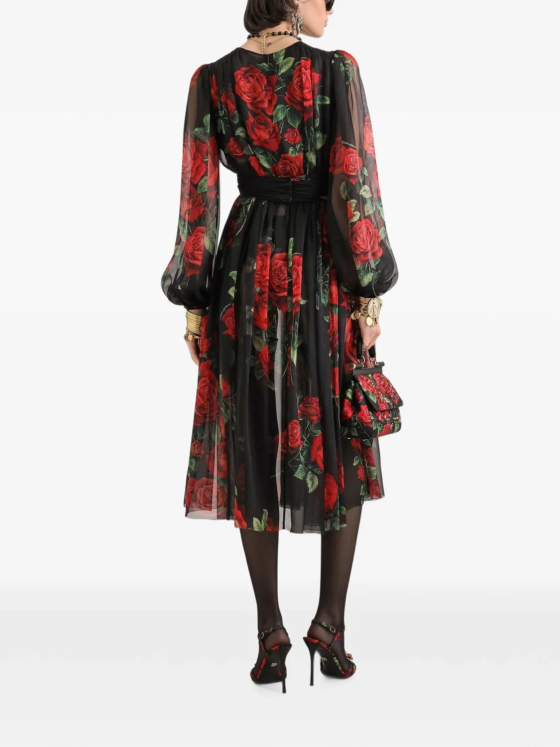 Платье миди с принтом Dolce & Gabbana, черный — фото 3
