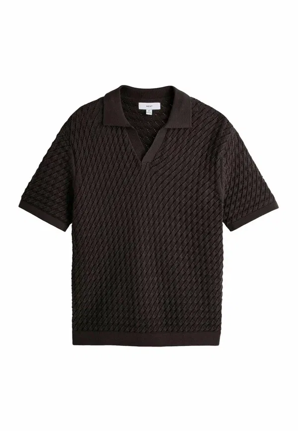 Поло с V-образным вырезом Regular fit textured trophy neck Next, Brown, коричневый