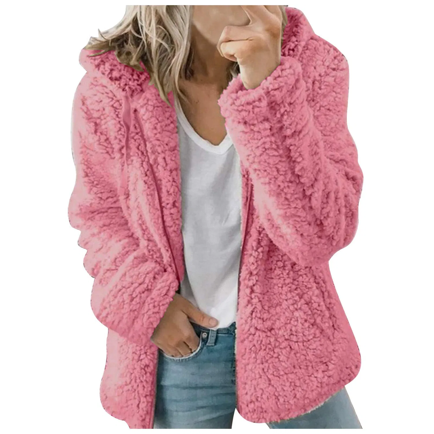 Женское зимнее пальто с меховой отделкой, длинный кардиган, Hot Pink