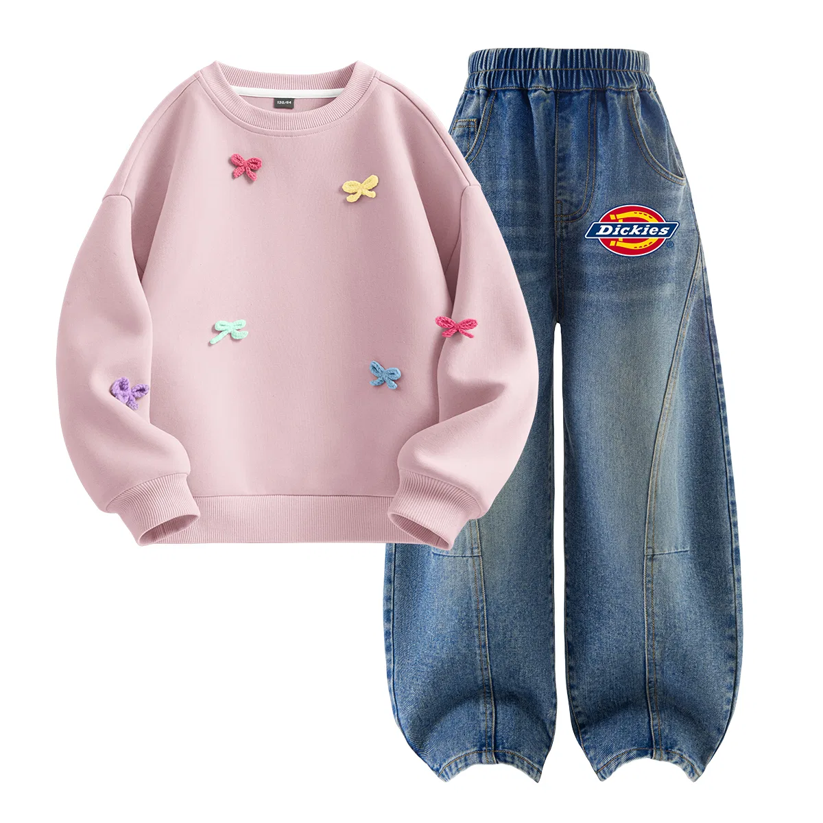 Детский спортивный комплект с принтом Dickies, Solid Lilac Pink+S-Logo Thick K Denim Light Blue — фото 3