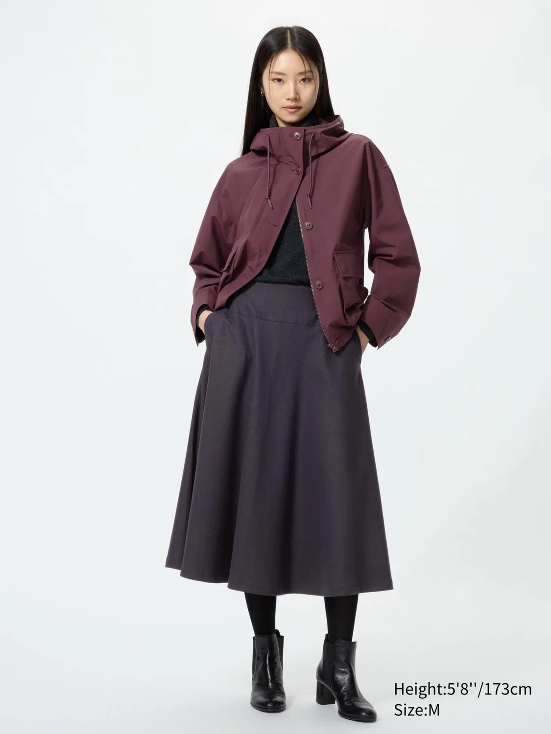 Юбка Uniqlo, из трикотажа с начесом, темно-фиолетовый