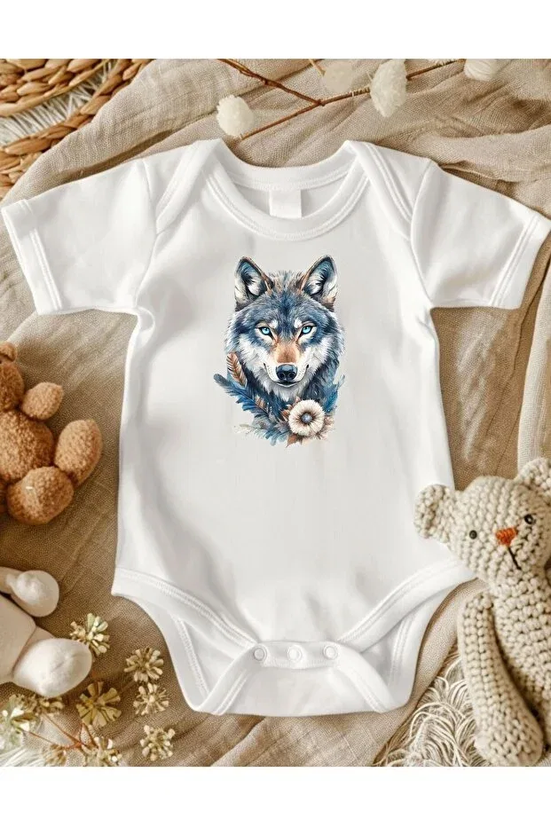 Детское боди с принтом Wolf-Themed Lupi, Dried Rose Petals