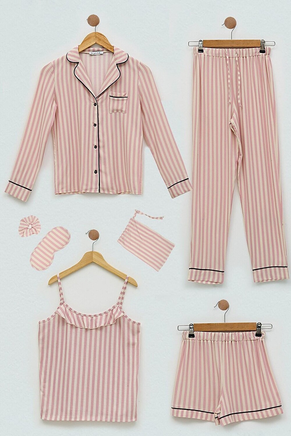 

Пижамный комплект цвета фуксии в полоску из 7 предметов из вискозы For You Kids